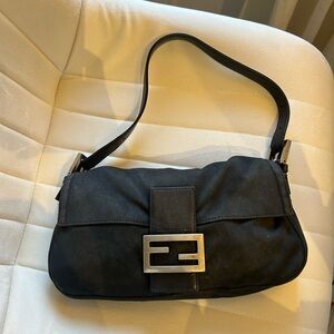 Fendi Black Shoulder Bag with Silver Buckle
